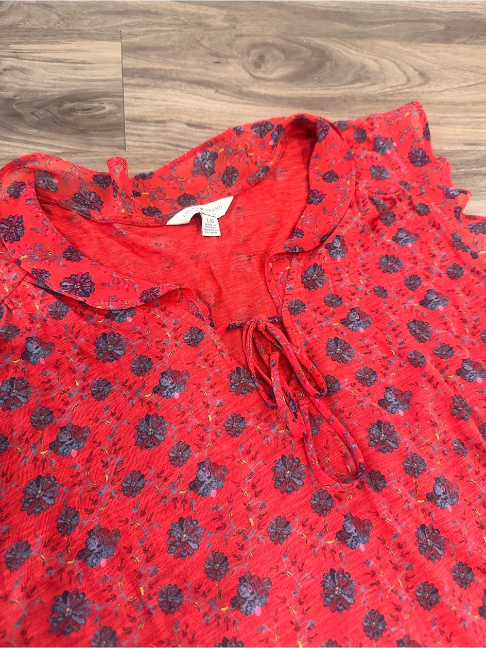 Lucky Brand Red Floral Tie-Front Blouse - Picture 2 of 5